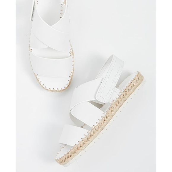 VINCE Tenison Espadrille Sandal White Leather Flat Low Platform Jute - Picture 3 of 16
